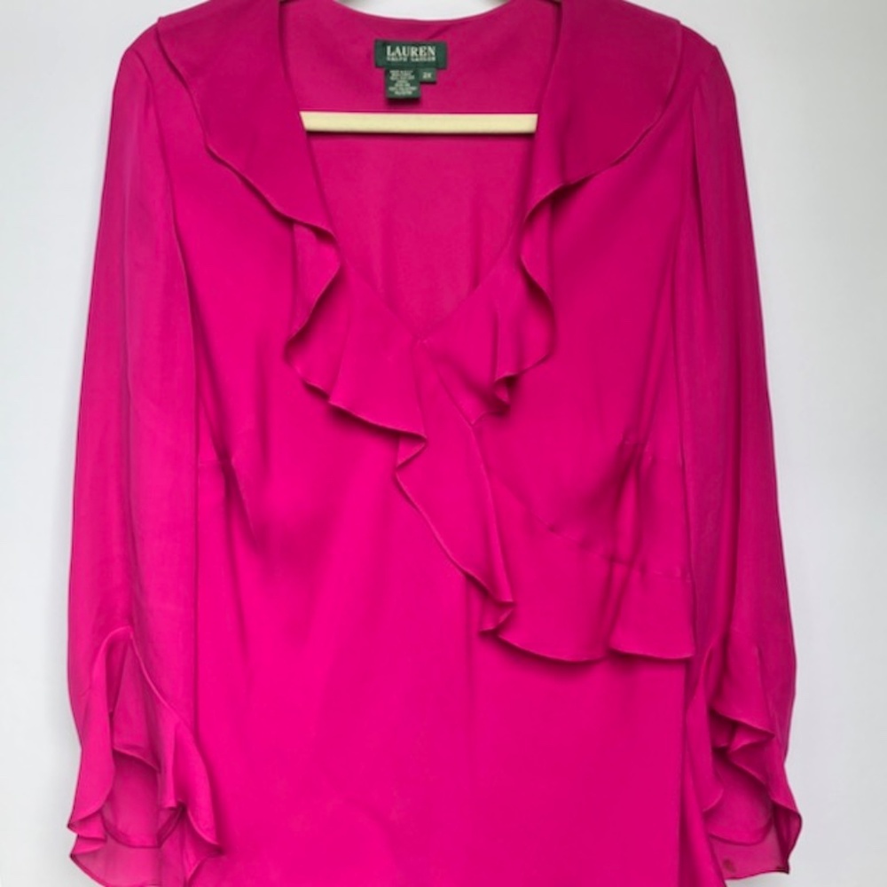 Lauren by Ralph Lauren Ruffled Silky Ruffle Blouse Women's 2X in Pink